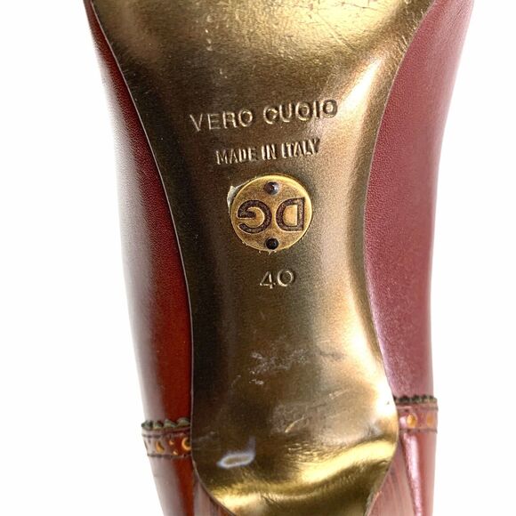 Authentic Burgundy D&G Dolce & Gabbana Shoes Heels Slip On Pumps 40 Wing Tip 7.5 - Picture 9 of 12